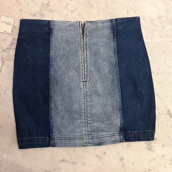 NWT Free People Denim Blue Colorblock Mini Skirt Size 12 - Picture 4 of 9